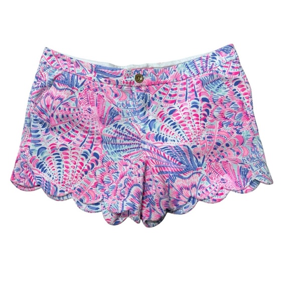 Lilly Pulitzer Buttercup Knit Scalloped Hem Shorts Raz Berry Sea You Soon Sz 14 - Picture 1 of 8